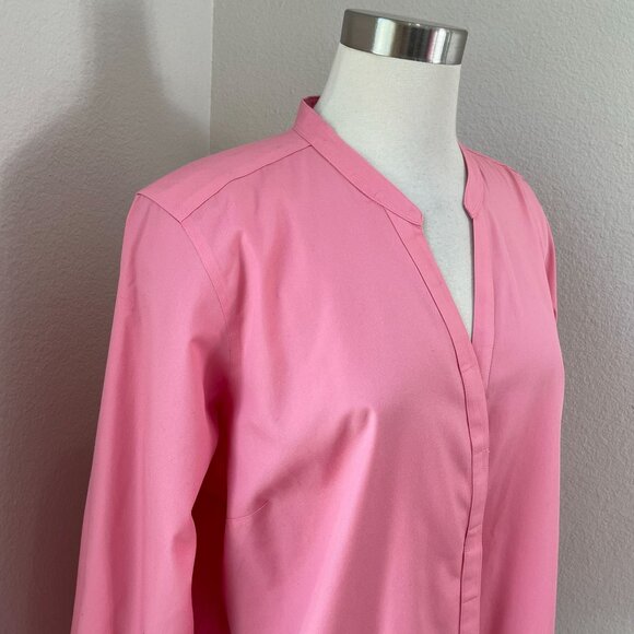 LL Bean Womens Plus 1X Pink Wrinkle Free Collarless Button Up Shirt Long Sleeve - Picture 2 of 9